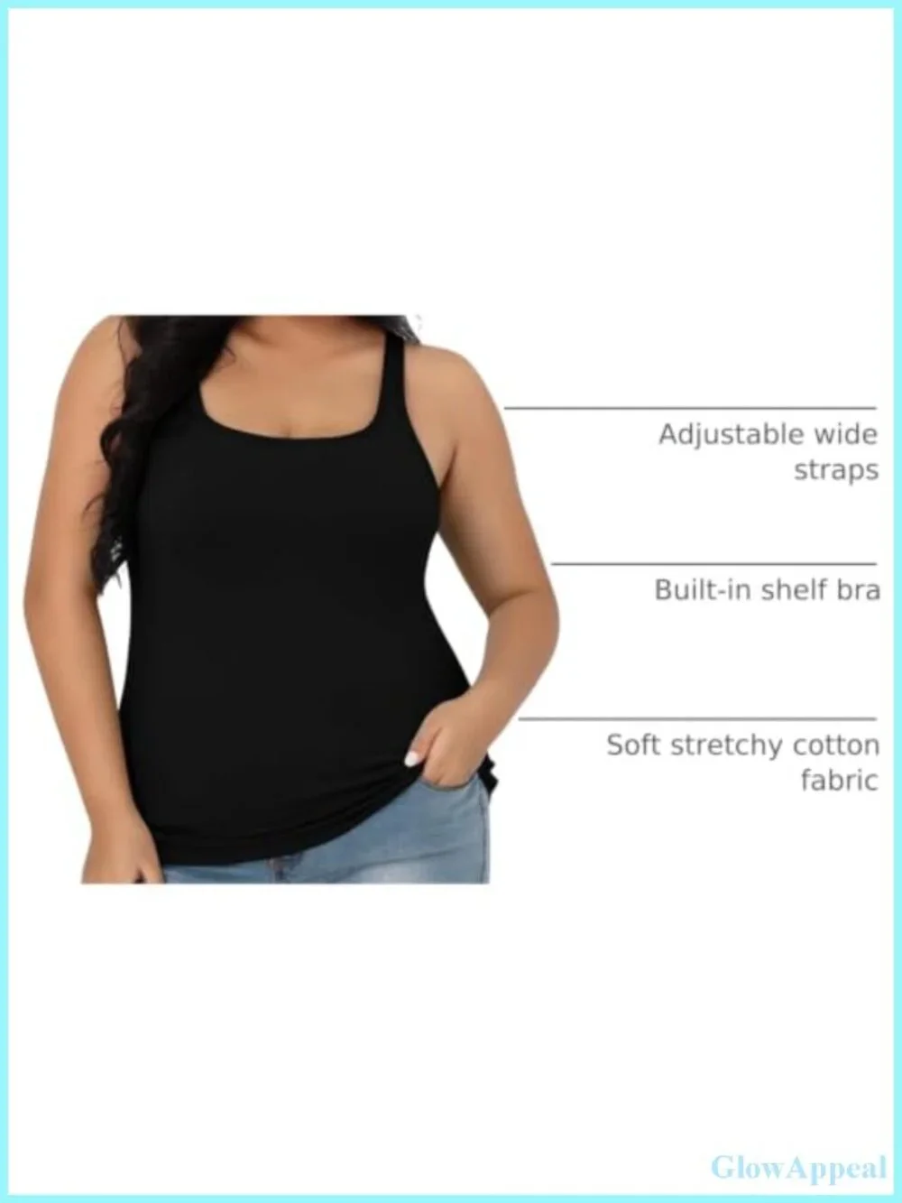 Plus Size Tank Top with Built-in Unpadded Shelf Bra Cotton Spandex